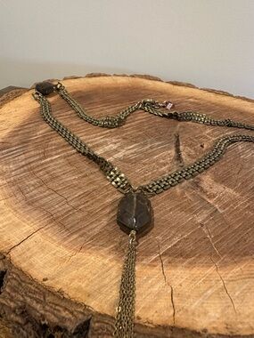 Antique Brass Chain Necklace with Brown Stone Pendant